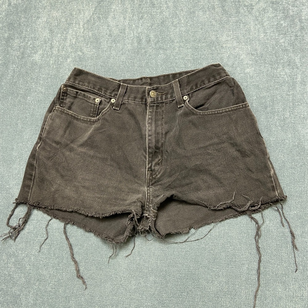 Levi's 516 Cut Off Shorts Womens 36 Black Denim Medium Wash Zip Fly Frayed Hem